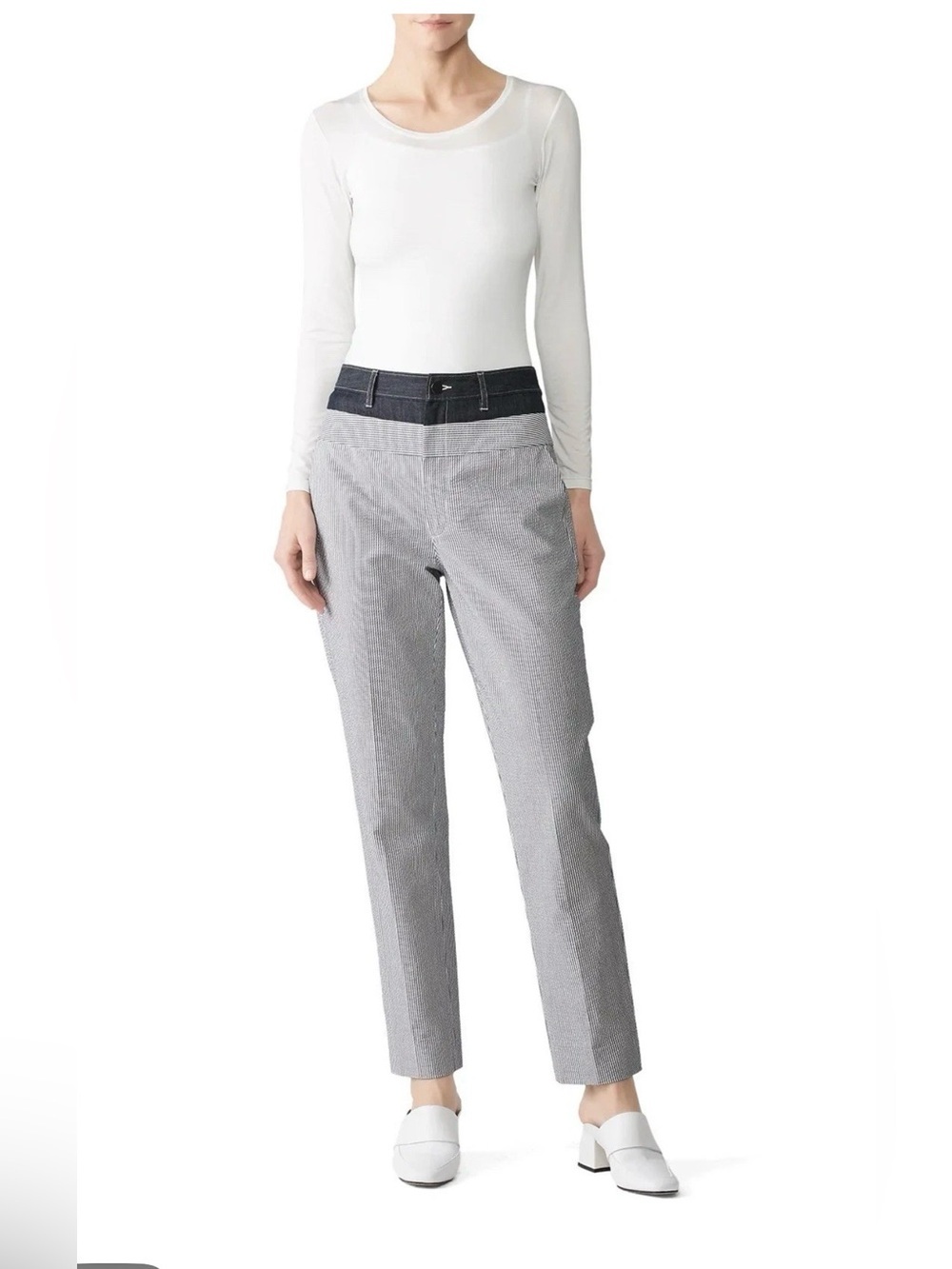 Jason Wu Seersucker & Denim Pants In Twilight Star White Size 2 Striped Modern